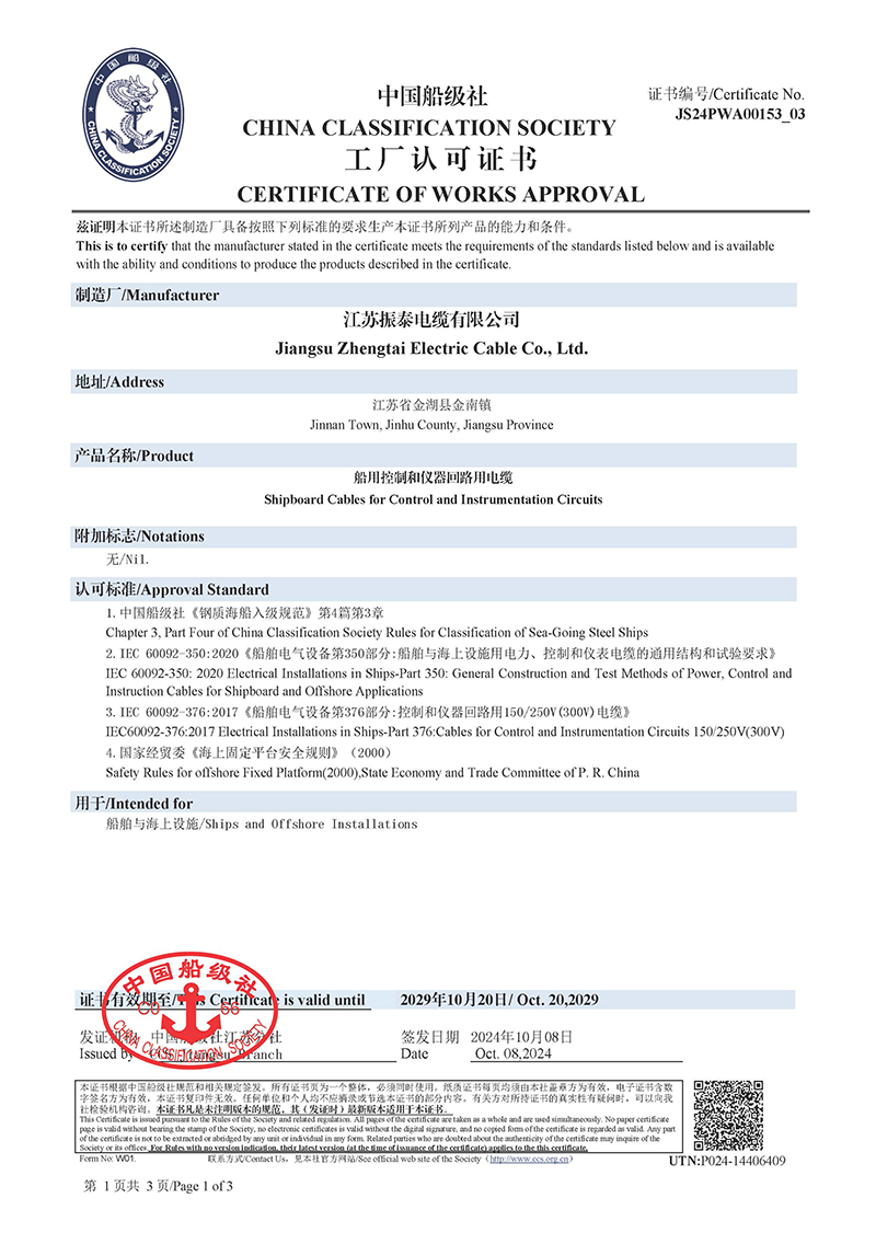 船用电缆CCS证书